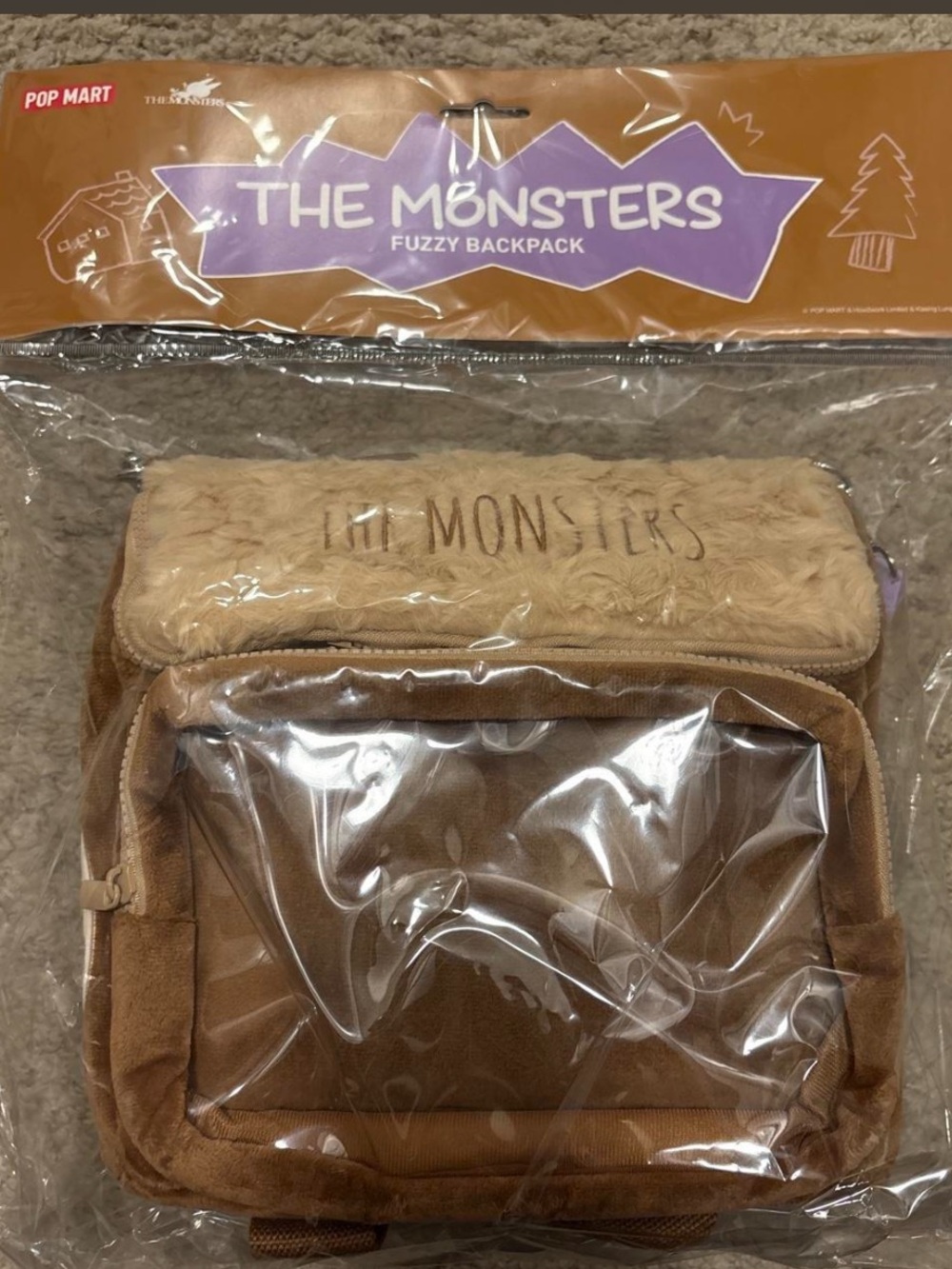 The Monsters Fuzzy Mini Backpack - Brown Cream